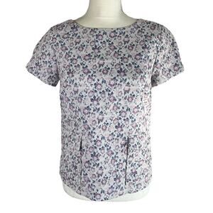 Brooks Brother Red Fleece Short Sleeve Blouse Blue Pink Floral Pockets Size 2